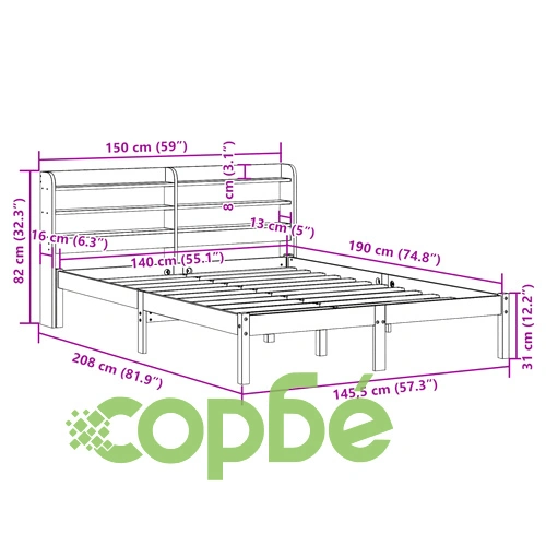 Рамка за легло без матрак, бял, 140x190 см, бор масив ➤ топ цена ➤ sorbe.bg
