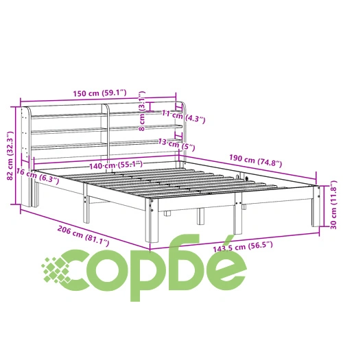 Рамка за легло с табла, 140x190 см, масивно дърво ➤ топ цена ➤ sorbe.bg