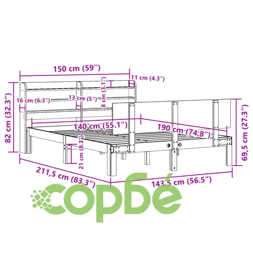 Рамка за легло с табла без матрак, бяла, 140x190 см ➤ топ цена ➤ sorbe.bg