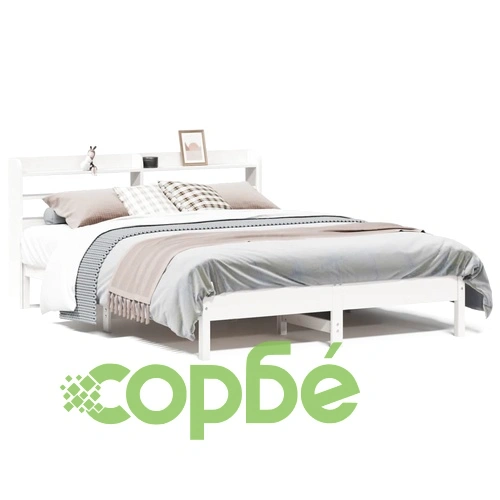 Рамка за легло без матрак, бял, 160x200 см, бор масив ➤ топ цена ➤ sorbe.bg