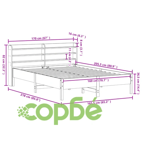 Рамка за легло без матрак, бял, 160x200 см, бор масив ➤ топ цена ➤ sorbe.bg