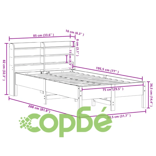Рамка за легло без матрак, 75x190 см, масивна чамова дървесина ➤ топ цена ➤ sorbe.bg