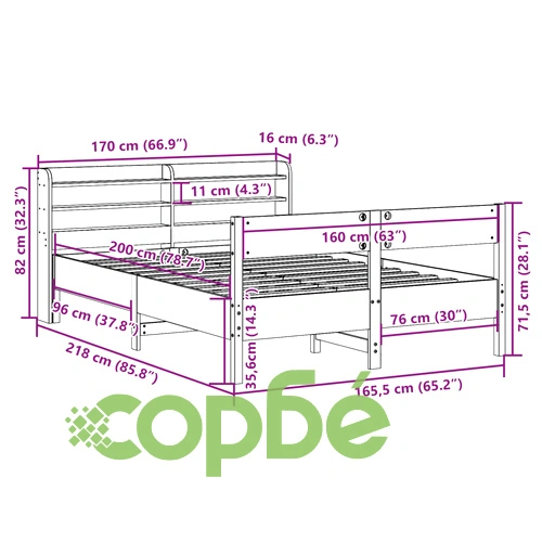 Рамка за легло без матрак, 160x200 см, масивна чамова дървесина ➤ топ цена ➤ sorbe.bg