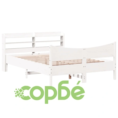 Рамка за легло с табла, бяла, 140x190 см, масивно дърво ➤ топ цена ➤ sorbe.bg