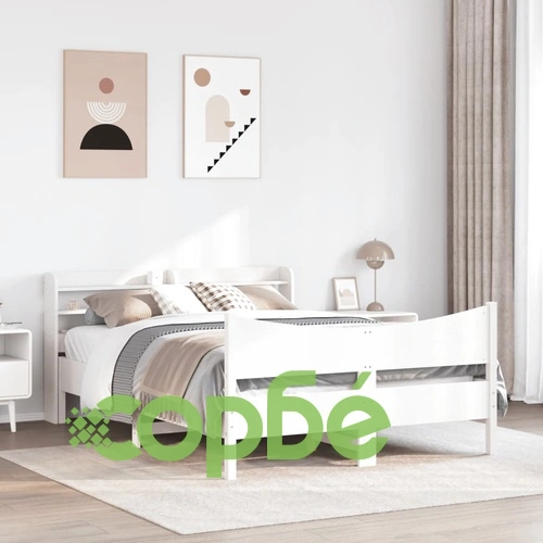 Рамка за легло с табла, бяла, 140x190 см, масивно дърво ➤ топ цена ➤ sorbe.bg