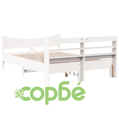 Рамка за легло с табла, бяла, 140x190 см, масивно дърво ➤ топ цена ➤ sorbe.bg