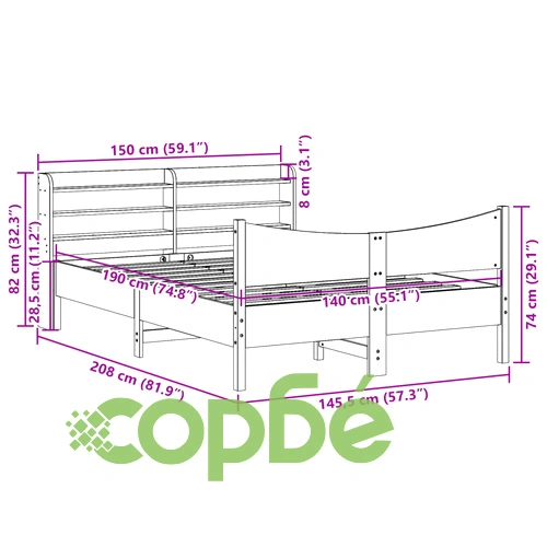 Рамка за легло с табла, бяла, 140x190 см, масивно дърво ➤ топ цена ➤ sorbe.bg