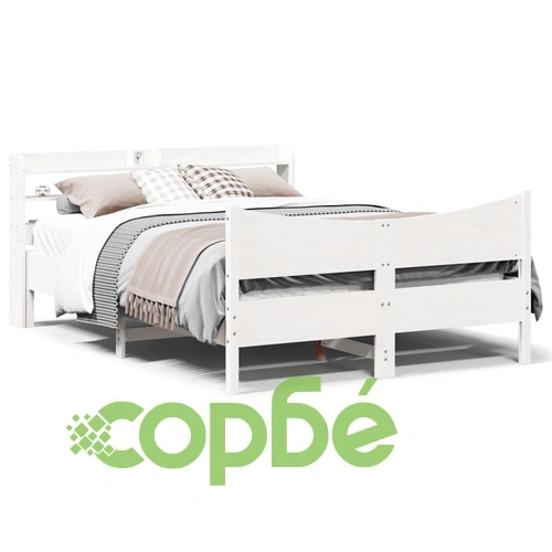 Рамка за легло с табла, бяла, 140x190 см, масивно дърво ➤ топ цена ➤ sorbe.bg