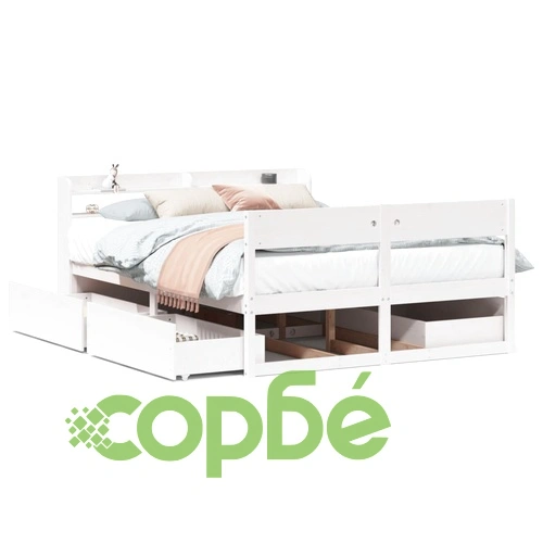 Рамка за легло без матрак, бял, 160x200 см, бор масив ➤ топ цена ➤ sorbe.bg