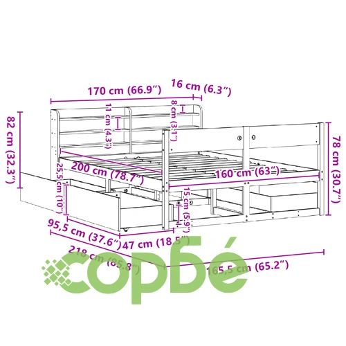 Рамка за легло без матрак, бял, 160x200 см, бор масив ➤ топ цена ➤ sorbe.bg