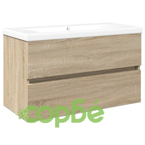 Комплект мебели за баня от 2 части, керамика и инженерно дърво ➤ топ цена ➤ sorbe.bg