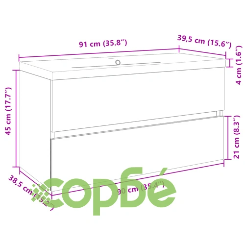 Комплект мебели за баня от 2 части, керамика и инженерно дърво ➤ топ цена ➤ sorbe.bg