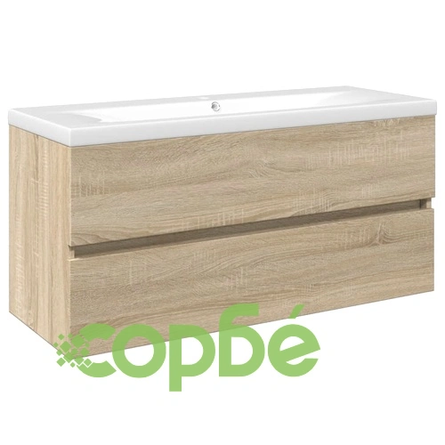 Комплект мебели за баня от 2 части, керамика и инженерно дърво ➤ топ цена ➤ sorbe.bg