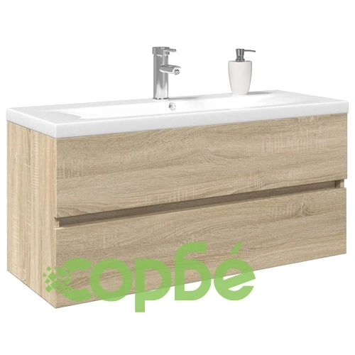 Комплект мебели за баня от 2 части, керамика и инженерно дърво ➤ топ цена ➤ sorbe.bg