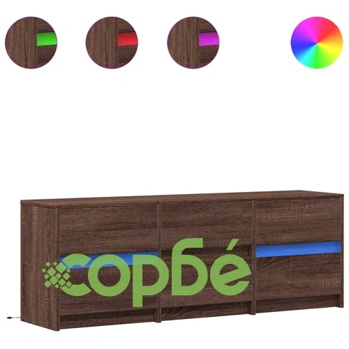 ТВ шкаф с LED, кафяв дъб, 140x34x50 см, инженерно дърво ➤ топ цена ➤ sorbe.bg