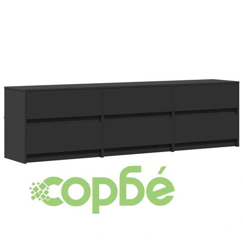 ТВ шкаф с LED, черен, 180x34x50 см, инженерно дърво ➤ топ цена ➤ sorbe.bg