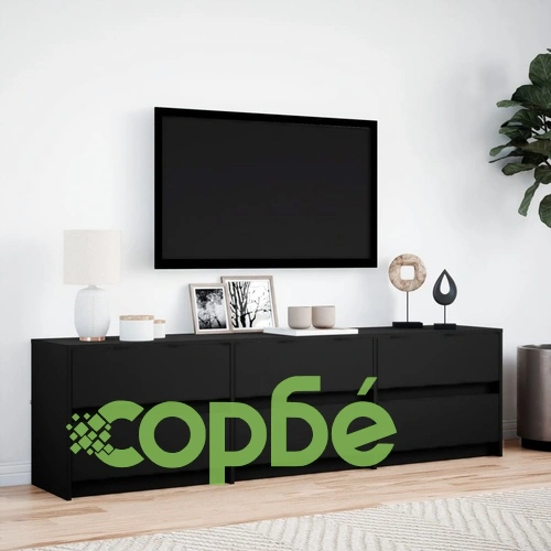 ТВ шкаф с LED, черен, 180x34x50 см, инженерно дърво ➤ топ цена ➤ sorbe.bg