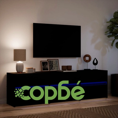 ТВ шкаф с LED, черен, 180x34x50 см, инженерно дърво ➤ топ цена ➤ sorbe.bg