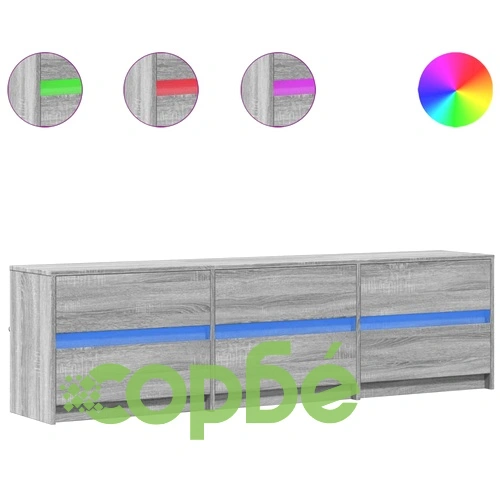ТВ шкаф с LED, сив сонома, 180x34x50 см, инженерно дърво ➤ топ цена ➤ sorbe.bg