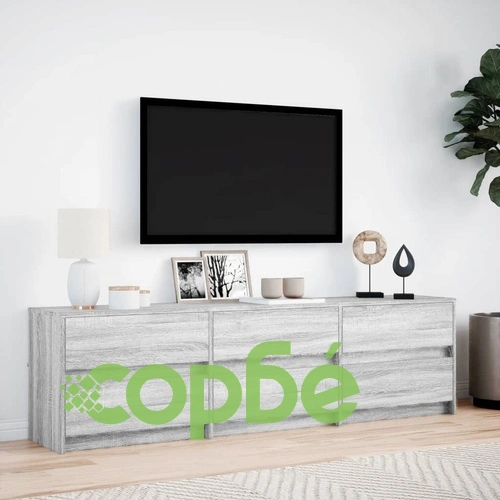 ТВ шкаф с LED, сив сонома, 180x34x50 см, инженерно дърво ➤ топ цена ➤ sorbe.bg