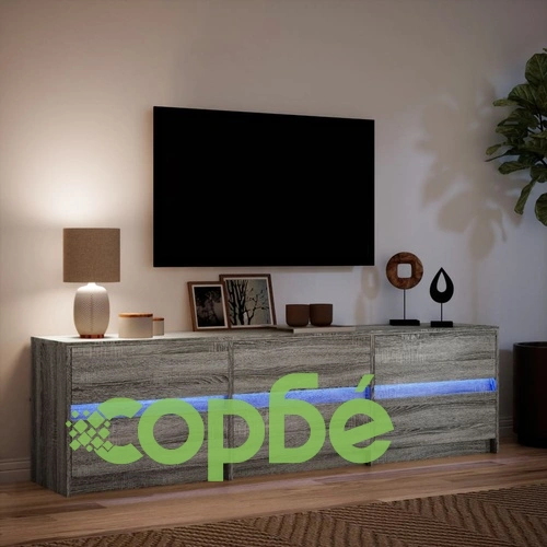 ТВ шкаф с LED, сив сонома, 180x34x50 см, инженерно дърво ➤ топ цена ➤ sorbe.bg
