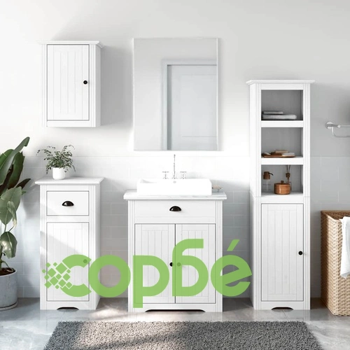 Комплект мебели за баня от 4 части BODO бял бор масив ➤ топ цена ➤ sorbe.bg