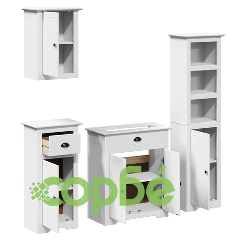 Комплект мебели за баня от 4 части BODO бял бор масив ➤ топ цена ➤ sorbe.bg