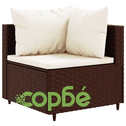 Градински лаундж комплект с възглавници 5 части кафяв полиратан ➤ топ цена ➤ sorbe.bg