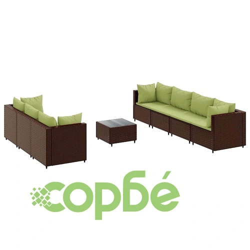 Градински лаундж комплект с възглавници кафяв 8 части полиратан ➤ топ цена ➤ sorbe.bg