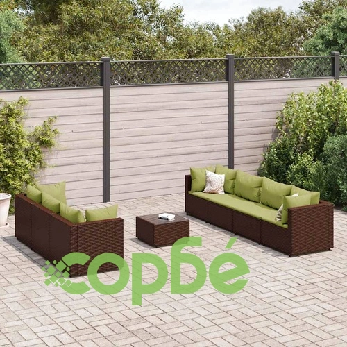 Градински лаундж комплект с възглавници кафяв 8 части полиратан ➤ топ цена ➤ sorbe.bg