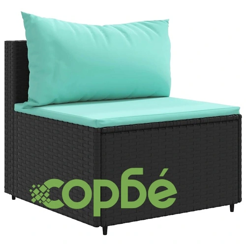 Градински лаундж комплект с възглавници 5 части черен полиратан ➤ топ цена ➤ sorbe.bg