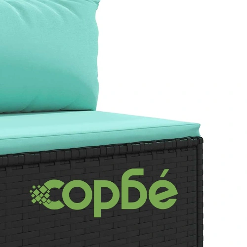 Градински комплект с възглавници, 6 части, черен, полиратан ➤ топ цена ➤ sorbe.bg