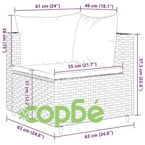 Градински комплект с възглавници, 6 части, черен, полиратан ➤ топ цена ➤ sorbe.bg