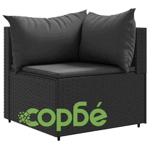 Градински лаундж комплект с възглавници 7 части черен полиратан ➤ топ цена ➤ sorbe.bg