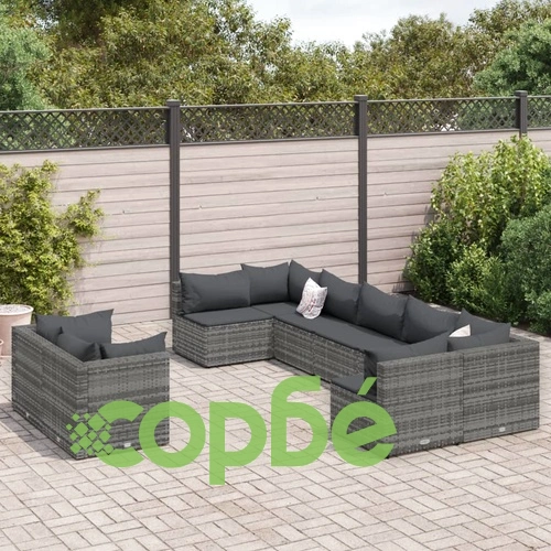 Градински комплект диван с възглавници 9 части сив полиратан ➤ топ цена ➤ sorbe.bg