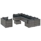 Градински комплект диван с възглавници 10 части сив полиратан