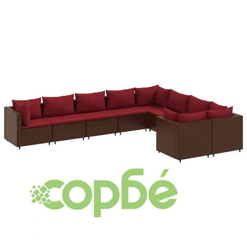 Градински комплект диван с възглавници 9 части кафяв полиратан ➤ топ цена ➤ sorbe.bg