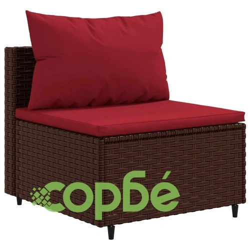 Градински комплект диван с възглавници 9 части кафяв полиратан ➤ топ цена ➤ sorbe.bg