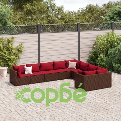 Градински комплект диван с възглавници 9 части кафяв полиратан ➤ топ цена ➤ sorbe.bg