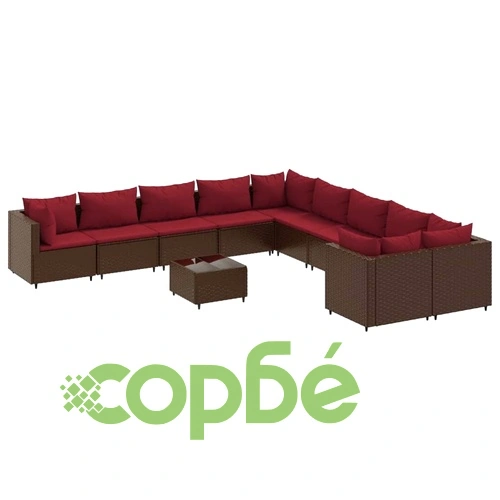 Градински комплект диван с възглавници 11 части кафяв полиратан ➤ топ цена ➤ sorbe.bg