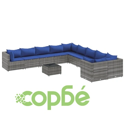 Градински комплект диван с възглавници 11 части сив полиратан ➤ топ цена ➤ sorbe.bg