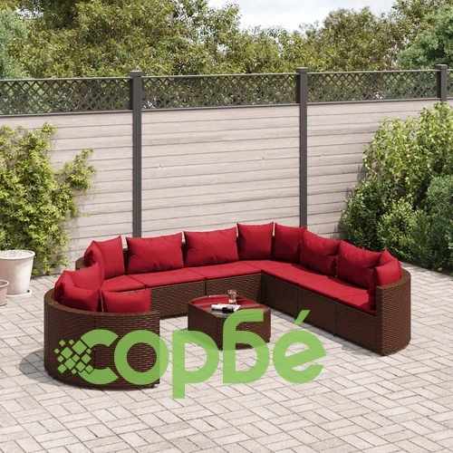 Градински комплект диван с възглавници 10 части кафяв полиратан ➤ топ цена ➤ sorbe.bg