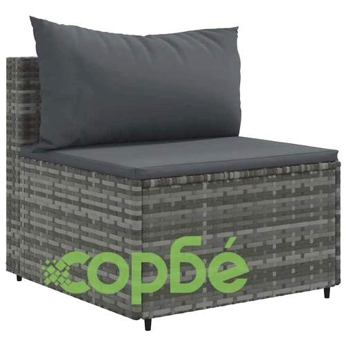 Градински диван с възглавници, 7 части, полиратан, сив ➤ топ цена ➤ sorbe.bg