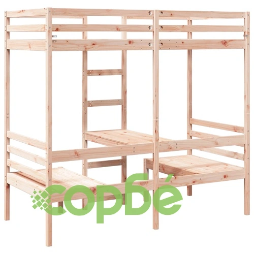 Таванско легло с бюро и столове, 80x200 см, борово дърво масив ➤ топ цена ➤ sorbe.bg