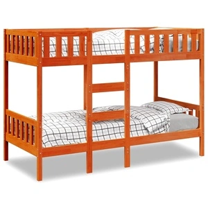 Двуетажно легло, восъчнокафяво, 90x200 см, борово дърво масив