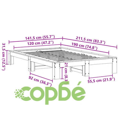 Рамка за легло без матрак, бял, 120x190 см, борово дърво масив ➤ топ цена ➤ sorbe.bg