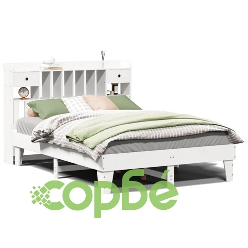 Рамка за легло без матрак, бял, 140x190 см, бор масив ➤ топ цена ➤ sorbe.bg