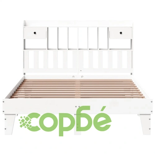 Рамка за легло без матрак, бял, 140x190 см, бор масив ➤ топ цена ➤ sorbe.bg
