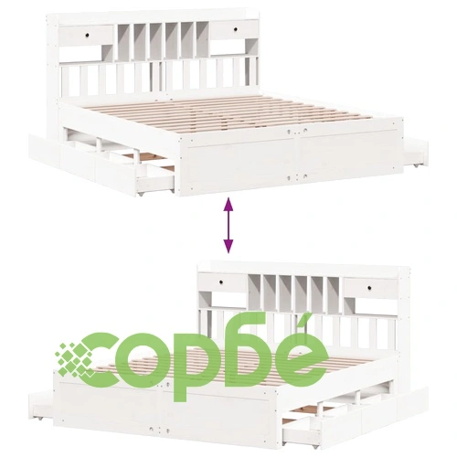 Легло с етажерка за книги, без матрак, 200x200 см, бор масив ➤ топ цена ➤ sorbe.bg