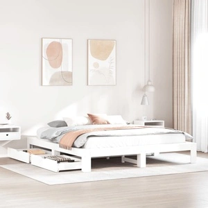 Рамка за легло без матрак, бял, 200x200 см, бор масив